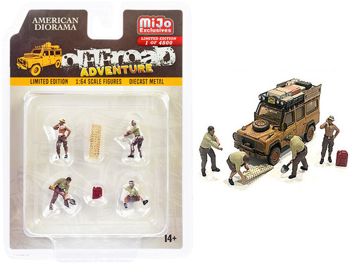 "Off-Road Adventure" 6 piece Diecast Set (4 Male Figurines and 2 Accessories) Limited Edition to 4800 pieces Worldwide for 1/64 Scale Models by American Diorama