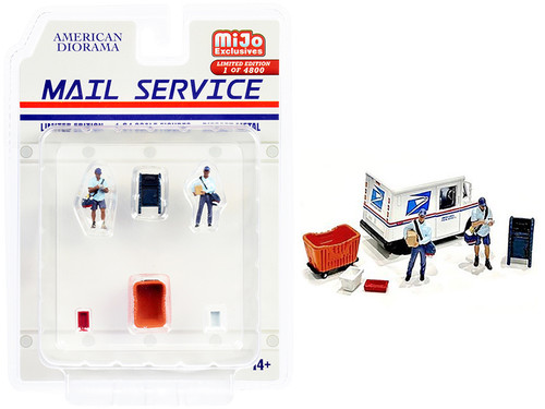 1/64 American Diorama "Mail Service" 6 piece Diecast Set (2 Male Mail Carrier Figurines and 4 Accessories) Limited Edition