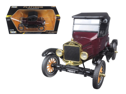 1/24 Motormax 1925 Ford Model T Runabout (Burgundy Metallic with Black Soft Top) Diecast Car Model