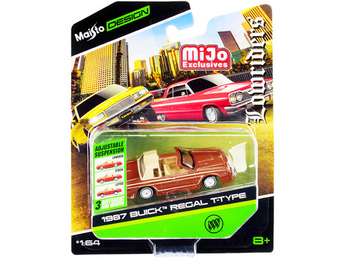 1987 Buick Regal T-Type Lowrider Copper Metallic with Rear Section of Roof Tan and Graphics "Lowriders" Series 1/64 Diecast Model Car by Maisto