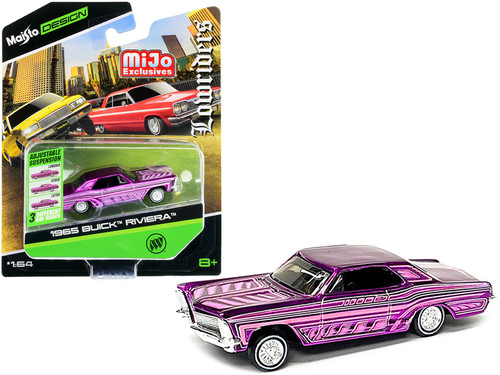 1965 Buick Riviera Lowrider Candy Purple with Graphics "Lowriders" Series 1/64 Diecast Model Car by Maisto