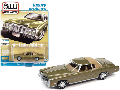 1975 Cadillac Eldorado Tarragon Gold Metallic with Rear Section of Roof Sandalwood Tan "Luxury Cruisers" Limited Edition to 14910 pieces Worldwide 1/64 Diecast Model Car by Auto World