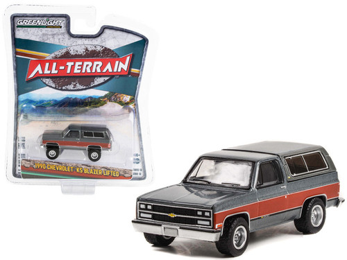 1990 Chevrolet K5 Blazer 1500 Lifted Gray Metallic with Fire Red and Black Stripes "All Terrain" Series 13 1/64 Diecast Model Car by Greenlight