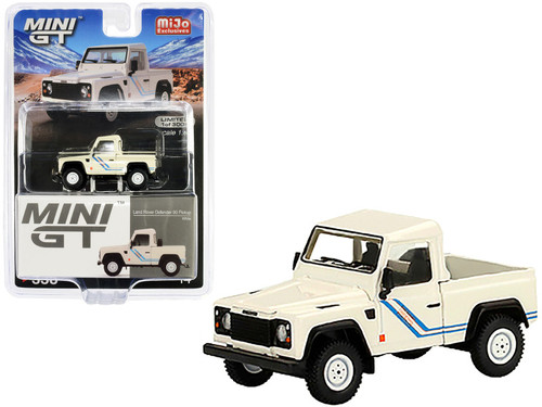 Land Rover Defender 90 Pickup Truck White with Blue Stripes Limited Edition to 3000 pieces Worldwide 1/64 Diecast Model Car by True Scale Miniatures