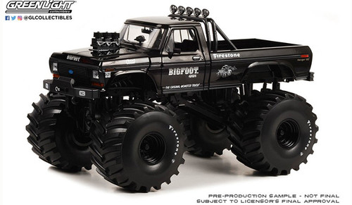 1/18 Greenlight 1974 Ford F-250 Monster Truck Black Bandit Edition Bigfoot #1 With 66 Inch Tires (Black) Diecast Car Model