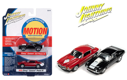 1/64 Johnny Lightning 2-Pack 1969 Chevy Camaro ZLX Phase 3 & 1973 Chevy Camaro Phase 3 Release B Car Models