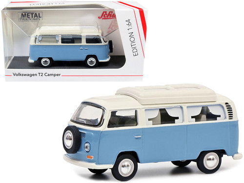 Volkswagen T2 Camper Bus Light Blue and White 1/64 Diecast Model Car by Schuco