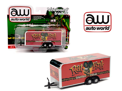 1/64 Auto World Rat Fink Red Enclosed Trailer Diecast Model