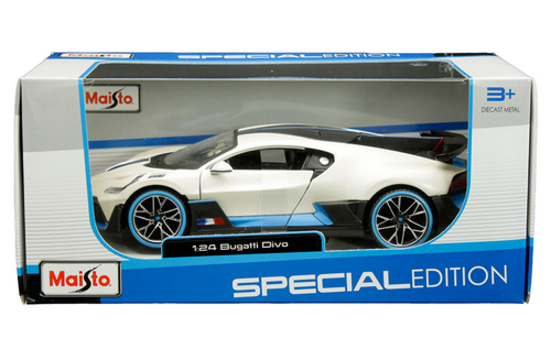 Bugatti Divo Satin White Metallic with Carbon and Blue Accents "Special Edition" 1/24 Diecast Model Car by Maisto