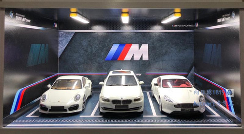 1/18 BMW M Theme 3 Car Garage Parking Scene w/ Lights (car model not included)
