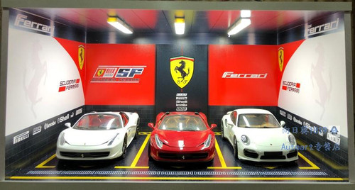 1/18 Ferrari Theme 3 Car Garage Parking Scene w/ Lights (car model not included)