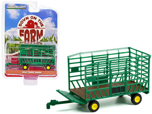 Bale Throw Wagon Green with Yellow Wheels "Down on the Farm" Series 6 1/64 Diecast Model by Greenlight