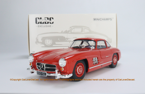 1/18 MINICHAMPS Mercedes-Benz 300SL (W198I) 1954 CLDC Exclusive Red with Blue Interior Diecast full open