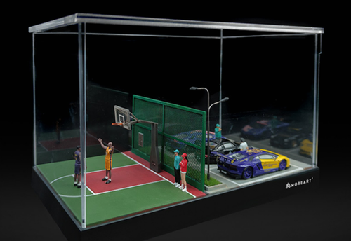 1/64 MoreArt Basketball Court Parking Lot Diorama Scene with Lights (car models & figures NOT included)