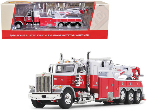 Peterbilt 389 Sleeper Cab with Century 1150 Rotator Wrecker Tow Truck Red and White "Busted Knuckle Garage" 1/64 Diecast Model by DCP/First Gear