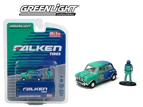 1/64 Greenlight 1967 Austin Mini Cooper S 1275 MKI Falken Tire With Driver Diecast Car Model