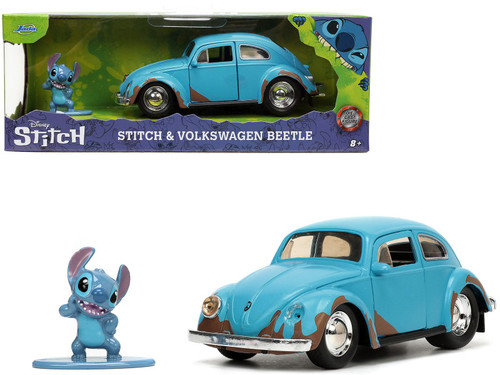 1/32 Jada Volkswagen Beetle (Blue with Dirt) and Stitch Figure Car