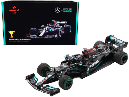 1/18 Spark 2021 Formula 1 Mercedes-AMG F1 W12 E Performance #44 Lewis Hamilton "100th F1 Victory" Winner Formula One F1 Russian GP Car Model with Pit Board