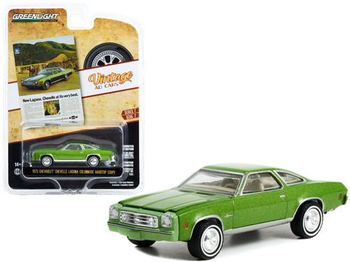 1973 Chevrolet Chevelle Laguna Colonnade Hardtop Coupe Green Metallic "New Laguna. Chevelle At Its Very Best" "Vintage Ad Cars" Series 7 1/64 Diecast Model Car by Greenlight