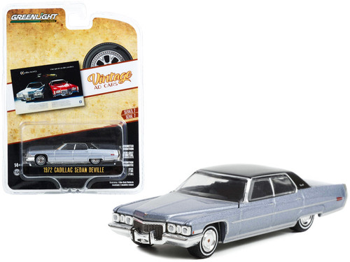 1972 Cadillac Sedan DeVille Light Blue Metallic with Black Top "Cadillac for 1972. One Great Car After Another" "Vintage Ad Cars" Series 7 1/64 Diecast Model Car by Greenlight