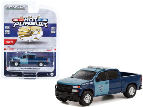 2021 Chevrolet Silverado Police Pickup Truck Blue "Massachusetts State Police" "Hot Pursuit" Series 42 1/64 Diecast Model Car by Greenlight