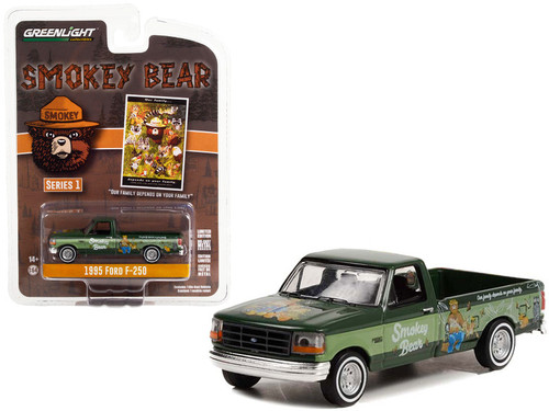 1995 Ford F-250 Pickup Truck Green with Light Green Stripes "Our Family Depends On Your Family" "Smokey Bear" Series 1 1/64 Diecast Model Car by Greenlight