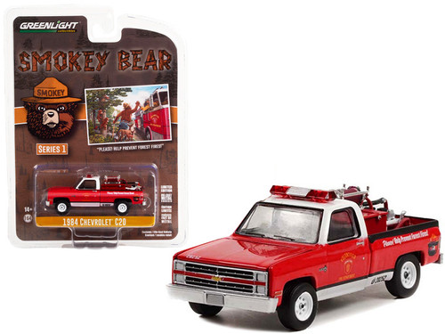 1984 Chevrolet C20 Pickup Truck with Fire Equipment Hose and Tank "Please! Help Prevent Forest Fires!" "Smokey Bear" Series 1 1/64 Diecast Model Car by Greenlight