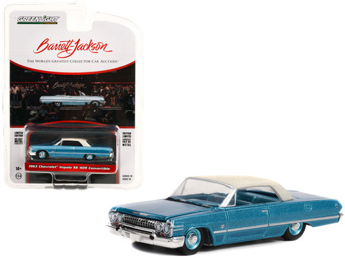 1963 Chevrolet Impala SS 409 Convertible Azure Aqua Blue Metallic with Cream Top (Lot #1119) Barrett-Jackson 'Scottsdale Edition' Series 10 1/64 Diecast Model Car by Greenlight