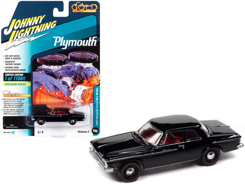 1962 Plymouth Savoy Max Wedge Silhouette Black with Red Interior "Classic Gold Collection" Series Limited Edition to 11880 pieces Worldwide 1/64 Diecast Model Car by Johnny Lightning