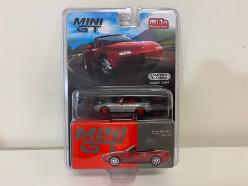 CHASE 1/64 Mini GT Mazda Miata MX-5 (NA) Classic LHD (Silver Grey with Red Wheels) Car Model