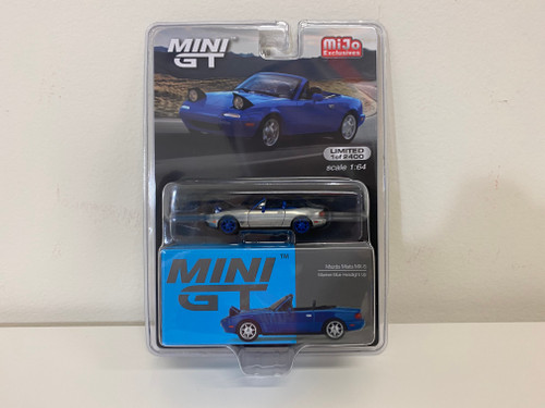 CHASE 1/64 Mini GT Mazda Miata MX-5 (NA) (Headlights Up) Convertible (Silver Grey with Blue Wheels) Diecast Car Model