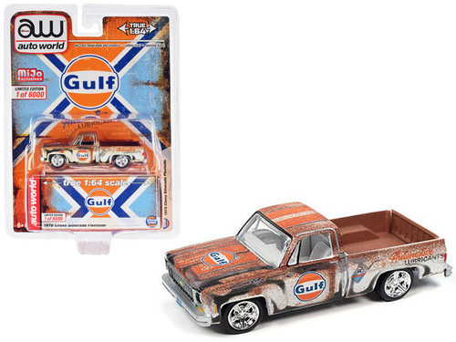 1978 Chevrolet Silverado Pickup Truck White with Orange Stripes (Rusted) "Gulf Oil Automotive Lubricants" Limited Edition to 6000 pieces Worldwide 1/64 Diecast Model Car by Auto World