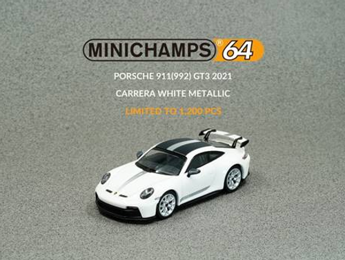  1/64 MINICHAMPS PORSCHE 911 GT3 (992) 2021 CARRERA WHITE METALLIC Diecast Car Model