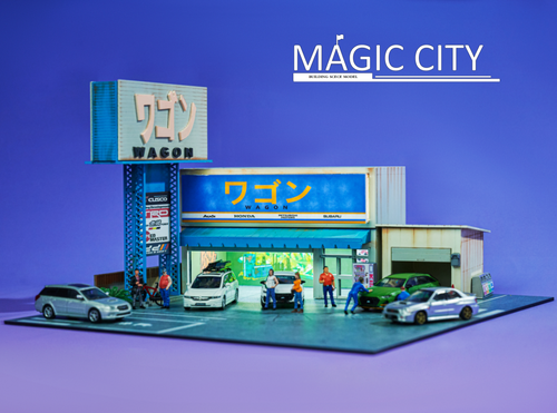 1/64 Magic City Japan Wagon Custom Body Shop Diorama (cars & figures NOT included)