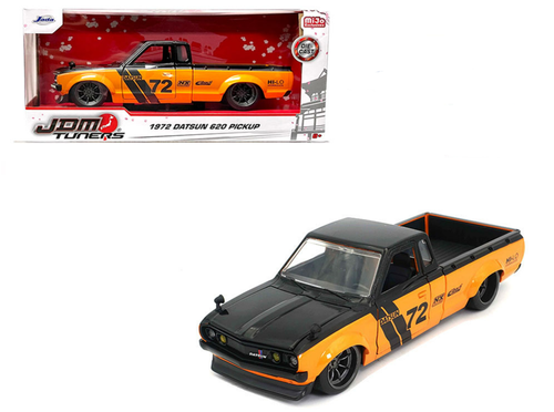 1/24 Jada 1972 Datsun 620 Pickup #72 Custom Orange JDM Tuners Diecast Car Model