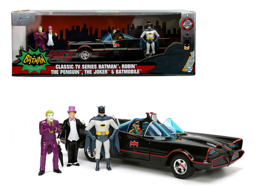 1/24 Jada Hollywood Rides 1966 Classic Batmobile With Batman, Robin, Penguin & Joker Figures