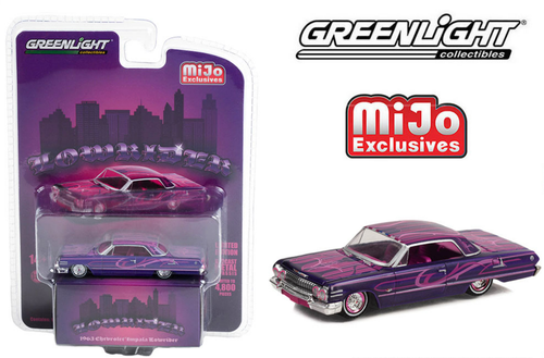 1/64 Greenlight Lowrider 1963 Chevrolet Impala SS Purple Diecast Car Model