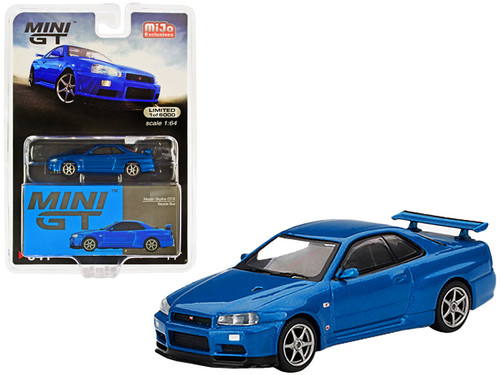 1/64 Mini GT Nissan Skyline GT-R (R34) V-Spec II RHD (Right Hand Drive)  Bayside Blue Metallic Diecast Car Model