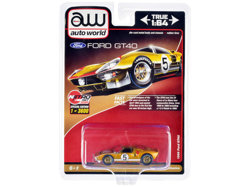 1/64 Auto World 1966 Ford GT40 RHD (Right Hand Drive) #5 Gold with Graphics Limited Edition Diecast Car Model