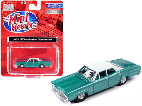 1967 Ford Galaxie Clearwater Aqua Metallic with White Top 1/87 (HO) Scale Model Car by Classic Metal Works