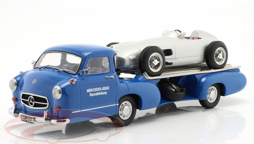 1/18 Werk83 Mercedes-Benz Racing Transporter Blue Wonder With Mercedes-Benz W196 Car Models