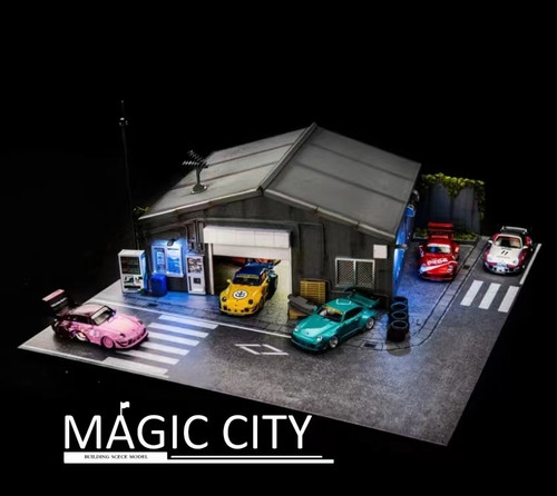 1/64 Magic City Porsche RWB RAUH-Welt Begriff Body Shop Diorama (cars & figures NOT included)
