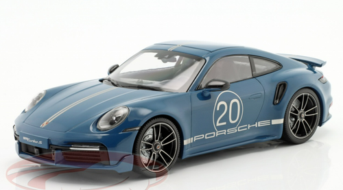 1/18 Minichamps 2021 Porsche 911 Turbo S with SportDesign Package #20 Blue Metallic with Silver Stripes Limited Edition to 504 Pieces