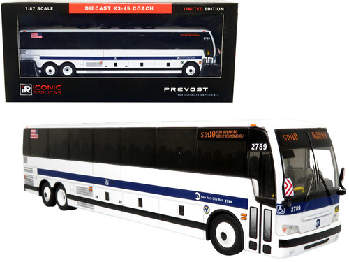 Prevost X3-45 Coach MTA New York City Bus "SIM10 Via Hylan Blvd/Via Richmond Av" "The Bus & Motorcoach Collection" 1/87 Diecast Model by Iconic Replicas