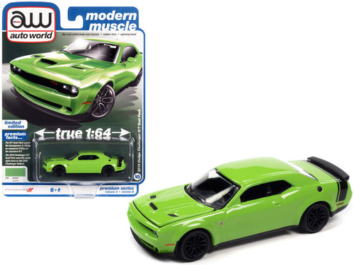 2019 Dodge Challenger R/T Scat Pack Sublime Green with Black Tail Stripe "Modern Muscle" Limited Edition 1/64 Diecast Model Car by Auto World