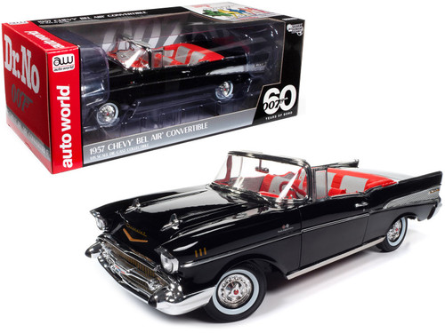 1/18 Auto World 1957 Chevrolet Bel Air Convertible Onyx Black James Bond 007 "Dr. No" (1962) Movie "60 Years of Bond" Series Diecast Car Model