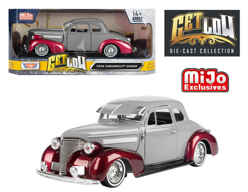 1/24 Motormax 1939 Chevrolet Coupe Lowrider (Grey & Red) Diecast Car Model