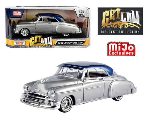 1/24 Motormax 1950 Chevrolet Bel Air Lowrider (Silver With Blue Top) Diecast Car Model