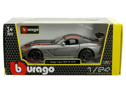 1/24 BBurago Dodge Viper SRT 10 ACR (Grey with Matte Black Top and Red Stripe) Diecast Car Model