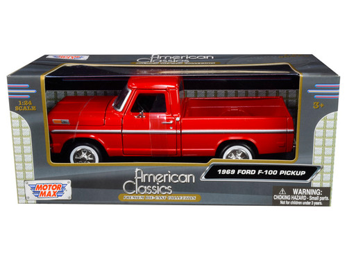 1969 Ford F-100 Pickup Truck Red 1/24 Diecast Model Car by Motormax